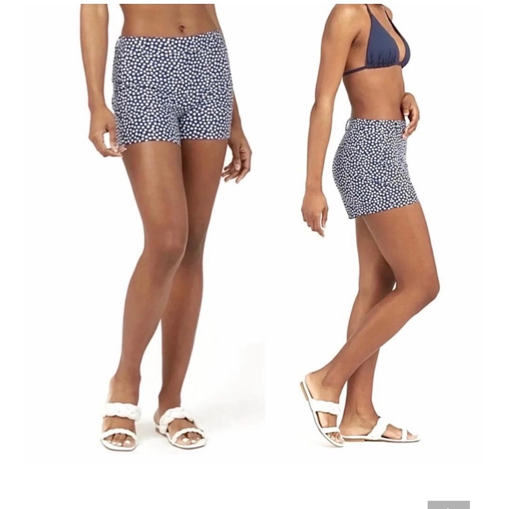 Spanx Sunshine Shorts Women Large Navy White Polka Dot Stretch Activewear Golf
